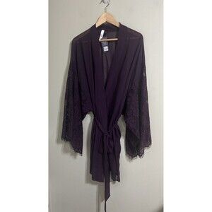 Cacique Seriously Sexy Lingerie Robe 18*20 Dark Purple Lace Short Sleeve NWT